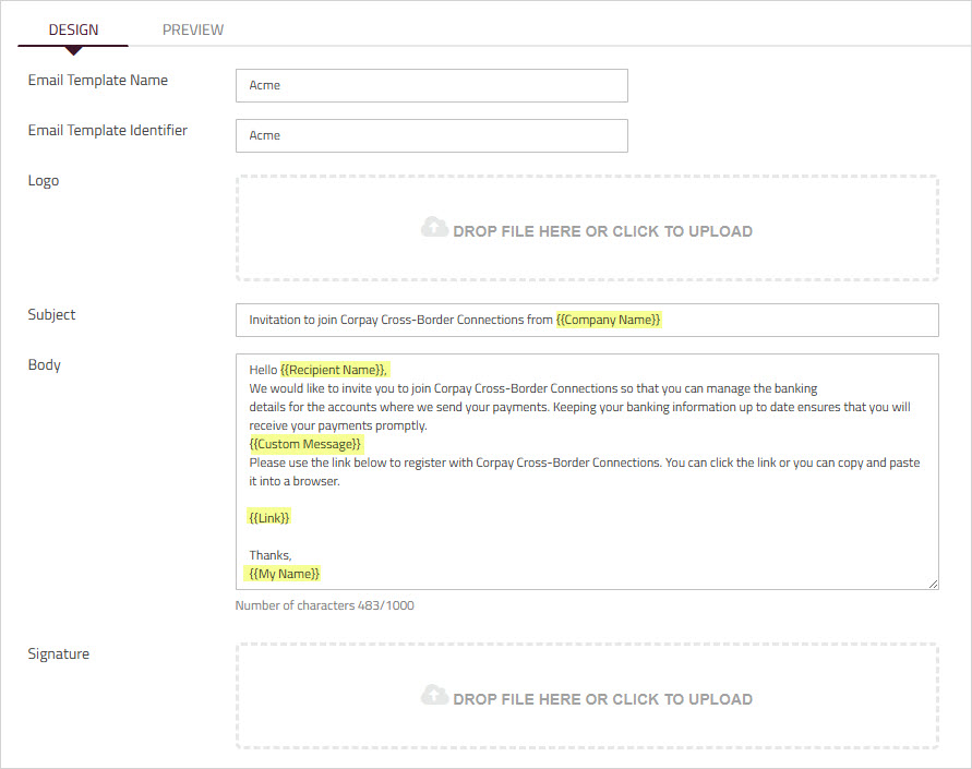 Create New Email Design Tab